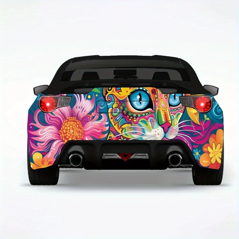 ملصق سيارة فني على شكل جمجمة ملونة على شكل قطة، ملصق فينيل لخلف السيارة، ملصقات فينيل ذاتية اللصق مقاومة للماء لذيل السيارة والمصد