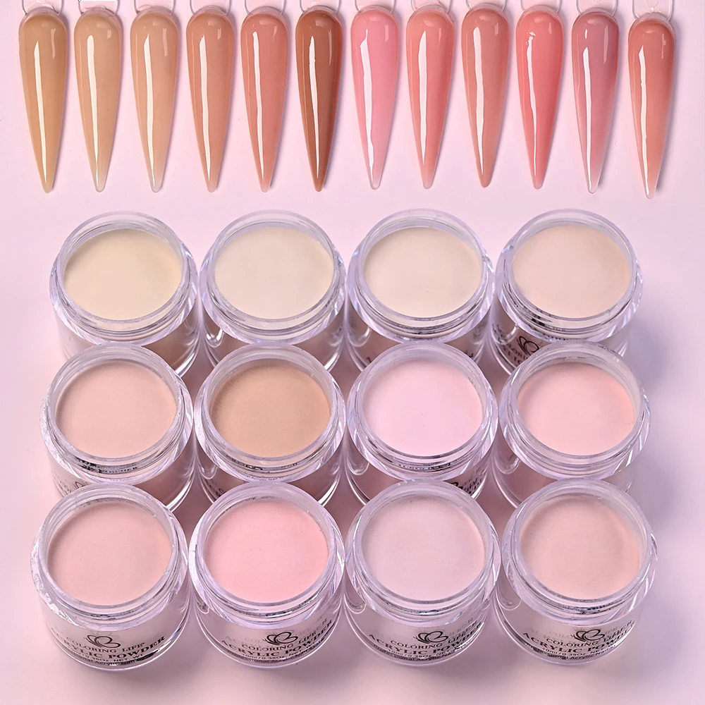 Poudre acrylique 3 en 1 pour ongles, 7g x 12 boîtes, couleur chair, rose, marron, cristal, pour Extension de Salon de manucure, sculpture, trempage, poussière pigmentée