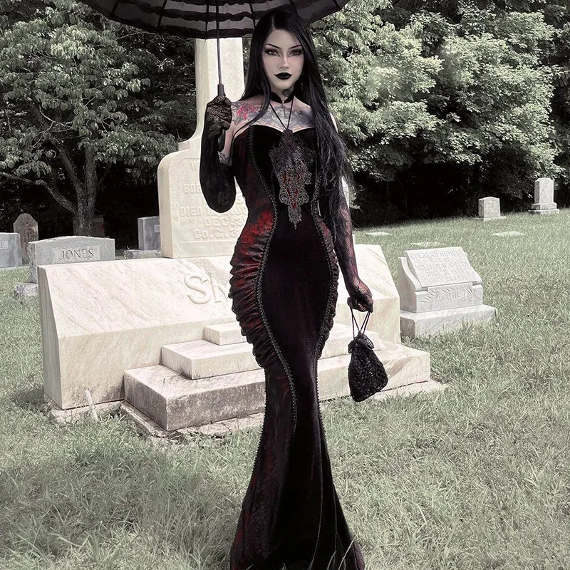 

Halloween Day of The Dead Costume Cosplay Witch Gothic Style Slim Fit Mermaid Long Dress Theme Party Role Playing Female