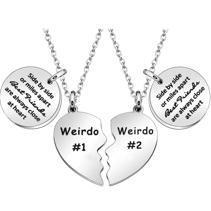 Best Friends Necklace Gift, 2pcs Heart Pendant Long Necklaces 