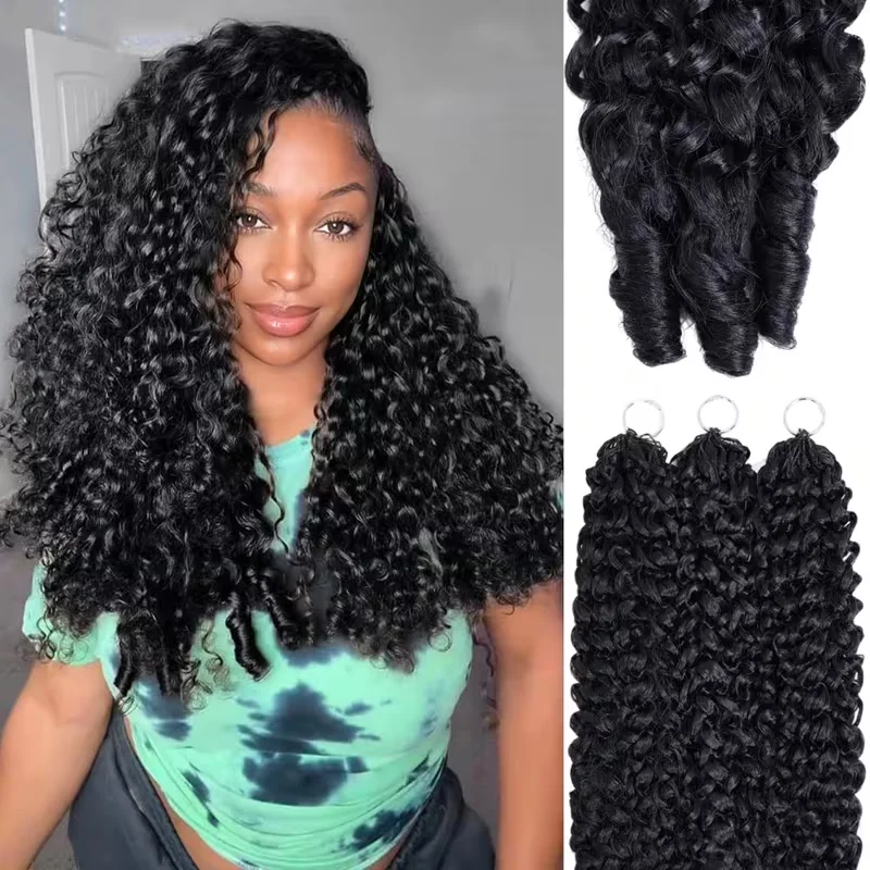 Human Crochet Hair Burmese Curly Extensions Pre-Separated Invisible Knots Feather Crochet Human Hair Extensions Natural Black