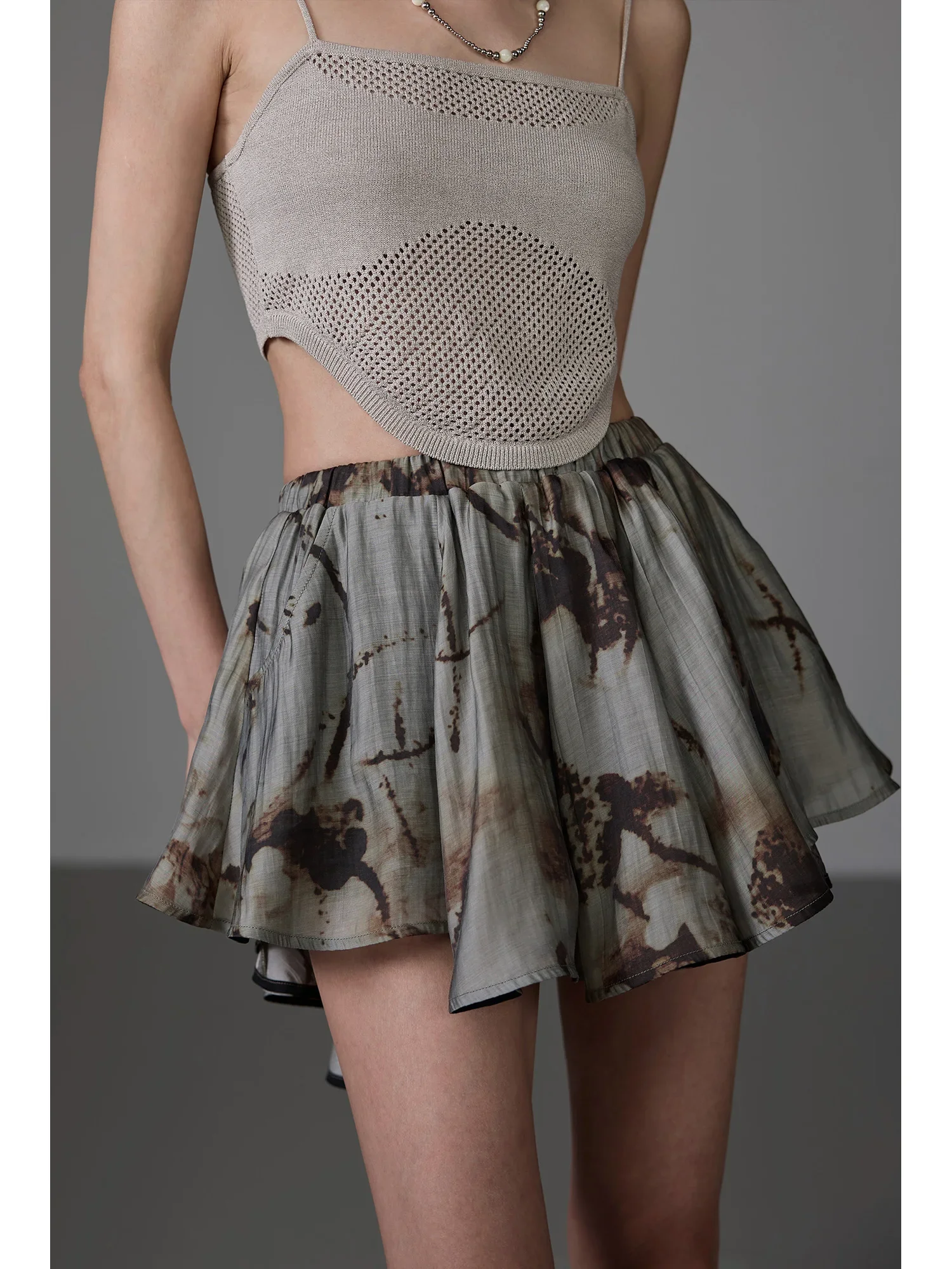 IMU Original Design Florals Printing Skirts Pants Women A-line Asymmetric Punk Pleats Mini Skirts