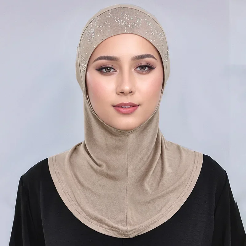 レディース向け新作既製インスタントヒジャブ、ダイヤモンドジャージーヘッドスカーフ、ネックカバー、ヒジャブ、イスラムショール、ラップ、アミラ、ムスリムキャップ