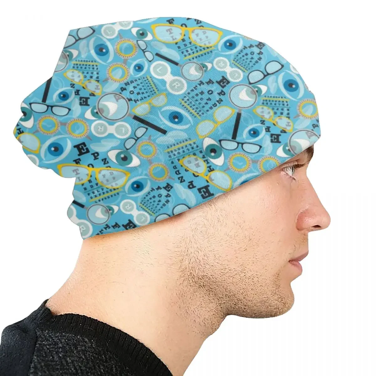 Bonnet unisexe avec lunettes d'optométrie pour hommes et femmes, bonnet à vision claire, chapeaux avec graphique Snellen, bonnets Skullies chauds d'hiver, casquette à la mode