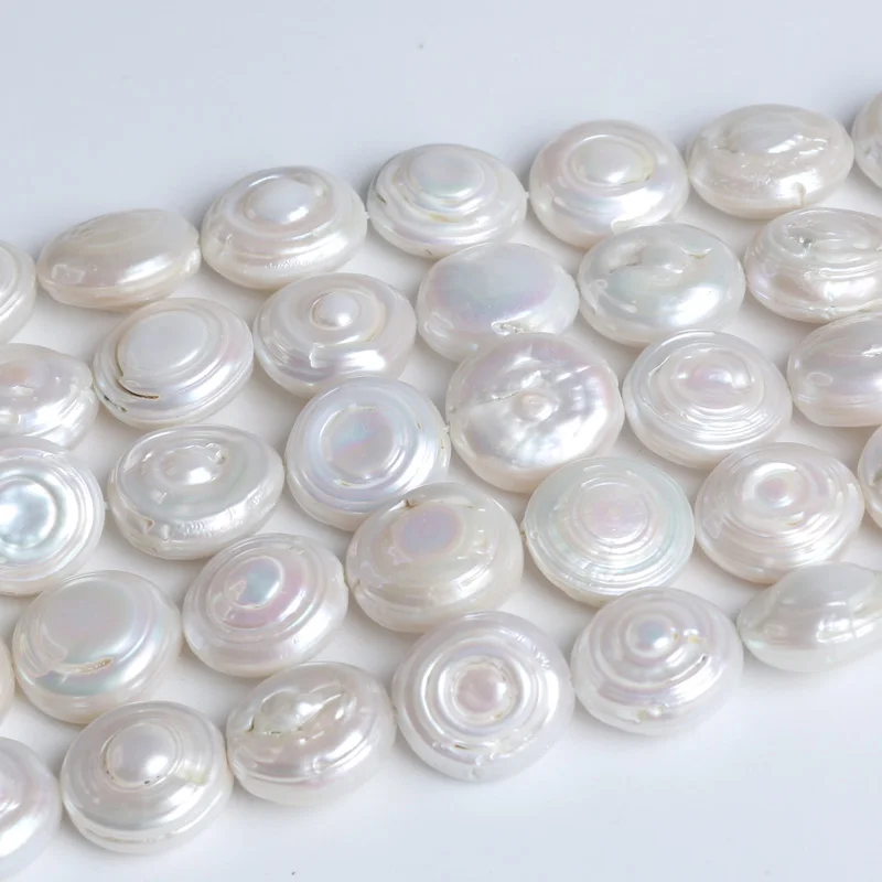 18-19mm B natural white real loose freshwater baroque coin pearl beads strand