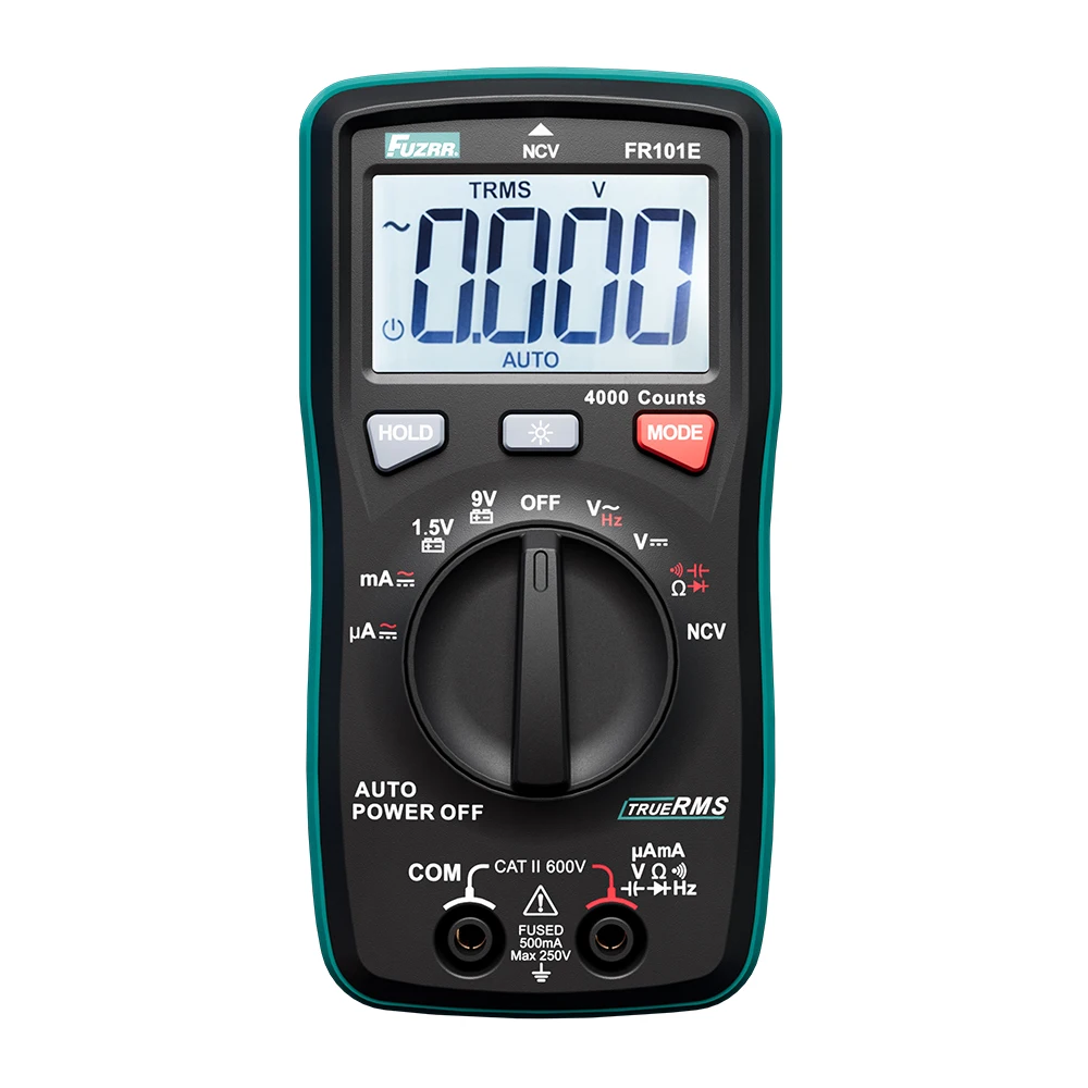 FR101 Series Mini Digital Multimeter True RMS Auto/Manual Range NCV AC DC V/A Ohm Capacitance Frequency Diode Continuity Battery