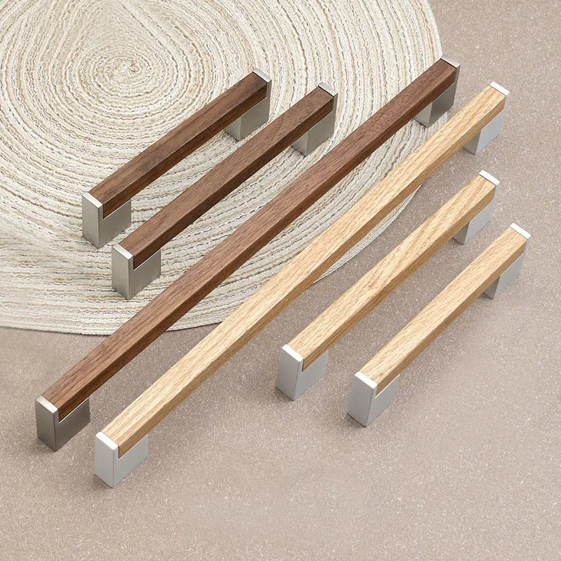 Solid Wood Cabinet Handles White Oak Long Wardrobe Pulls Black Walnut Kitchen Cupboard Door Handles Modern Furniture Hardware