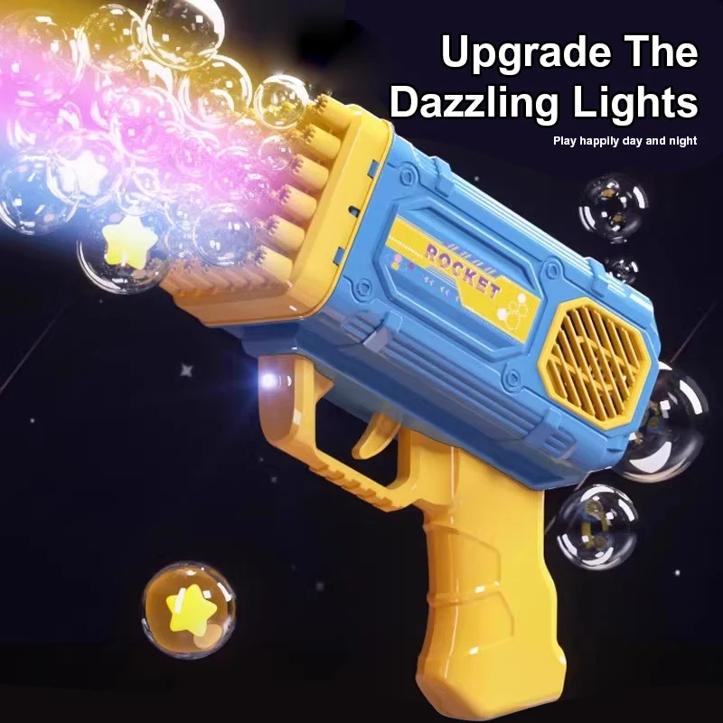 Pistola de bolha de 42 buracos, brinquedo para crianças, luz, presente de feriado, festa de aniversário, atividades ao ar livre, sem bateria, bolha de água