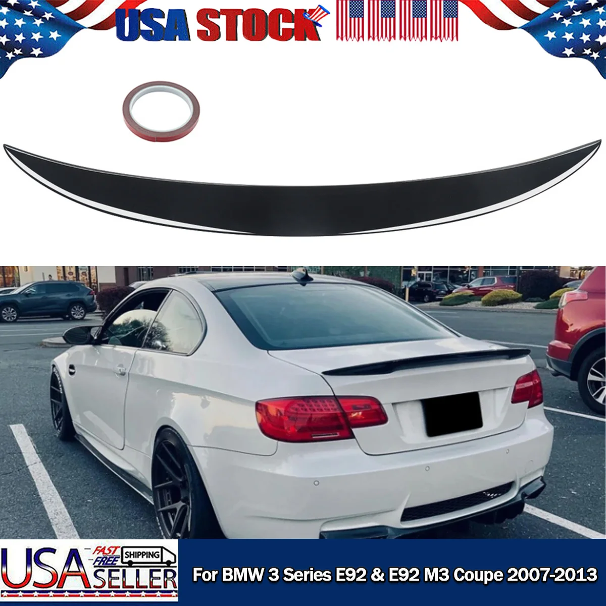 Für BMW 3er Serie E92 Coupé 325i 335i M3 2007-2013 Heckspoiler Benzin M Performance Glänzend Schwarz Heckklappen-Spoilerlippe Flügel