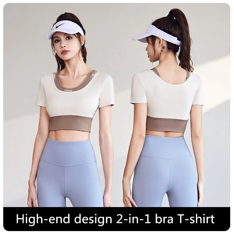 Autumn Elastic Fitness Sports 2 Piece Set Seamless Yoga Suit Women Short Sleeve Crop Top Gym Running Leggings Workout Sportswear