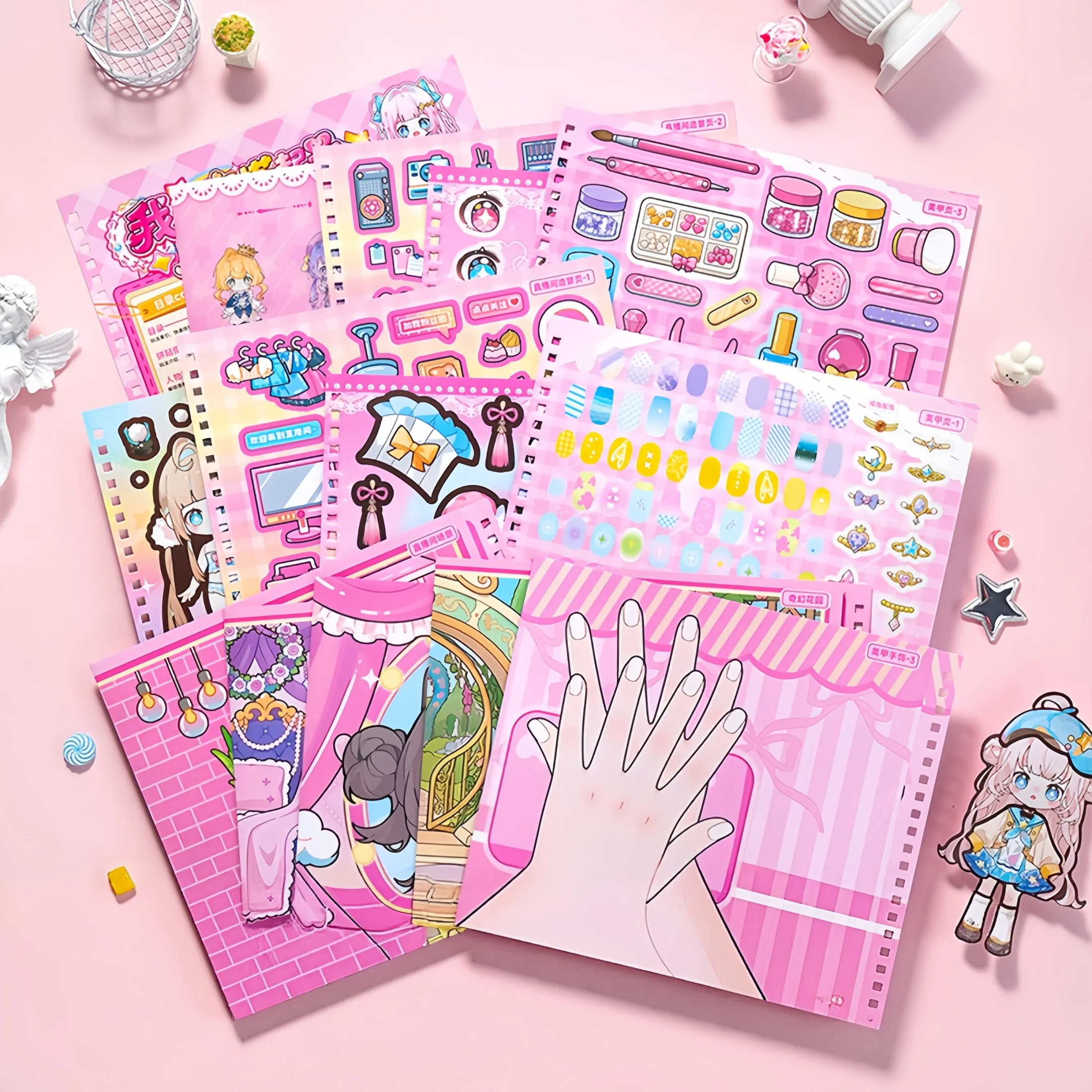 Cute Girl's Versatile Outfit-Changing Sticker Collection Book, Fun Scene-Creating Game, DIY Miniature Scene Book