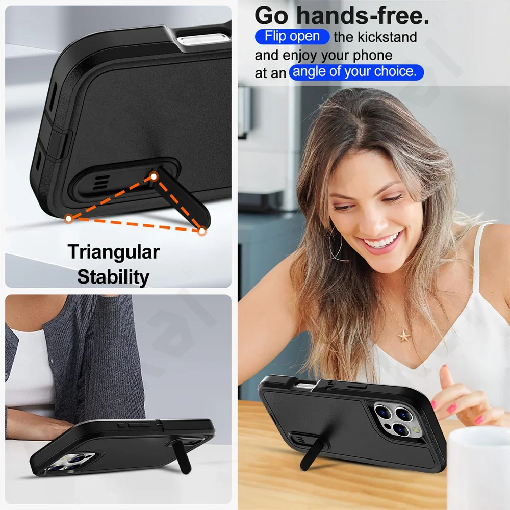 Case For iPhone 16 15 14 13 12 11 Pro Max XS XR 8 Plus Heavy Duty Shockproof Anti-Scratch Rugged Protective with Kickstand Cover