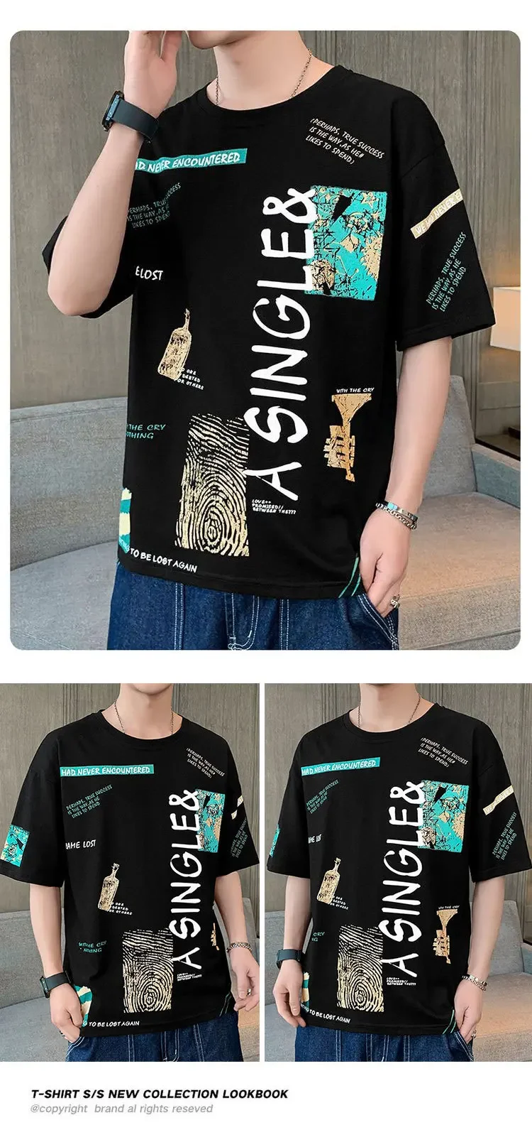 Pr Verano Hombres Cuello Redondo Moda Letra Impresión Casual Camiseta