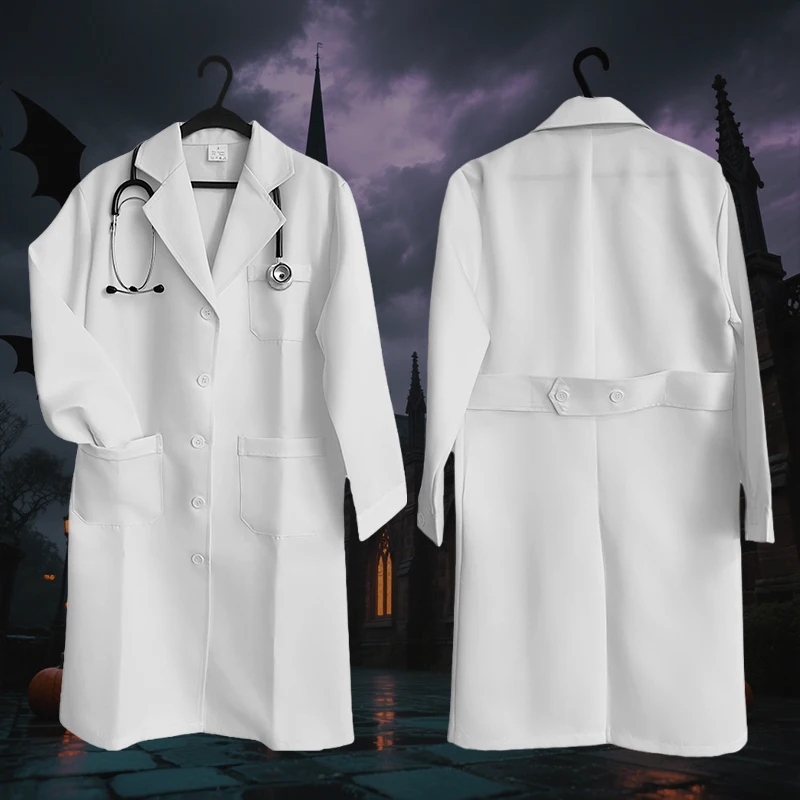 할로윈 코스프레 간호사 작업복 긴 소매 전문가 건강 관리 실험실 코트 여성 남성 의사 작업 가운