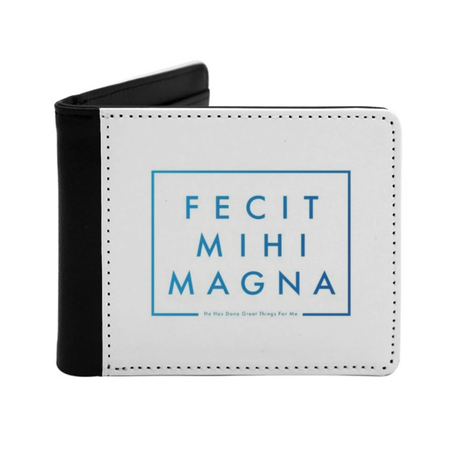 He Has Done Great Things For Me Leather Men Wallets Credit Card Holder Purse Black Wallet Mary Christian Latin English Gradient