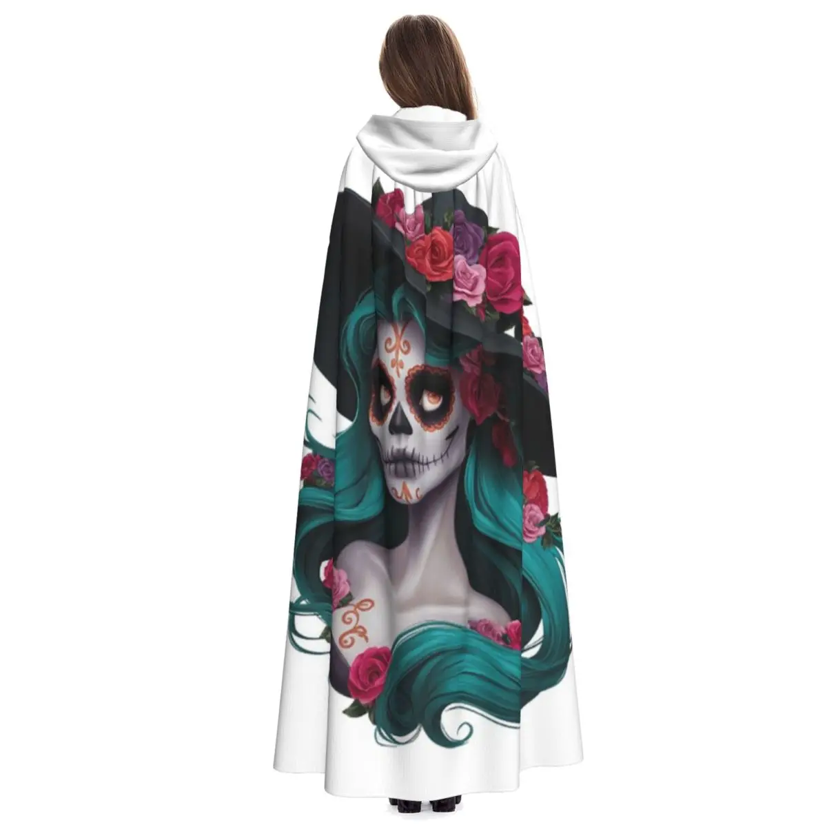 لا كاترينا لا كالافيرا دي لا كاترينا عباءة طويلة بقلنسوة ساحرة القرون الوسطى زي تنكري كيب حفلة الهالوين للبالغين للجنسين