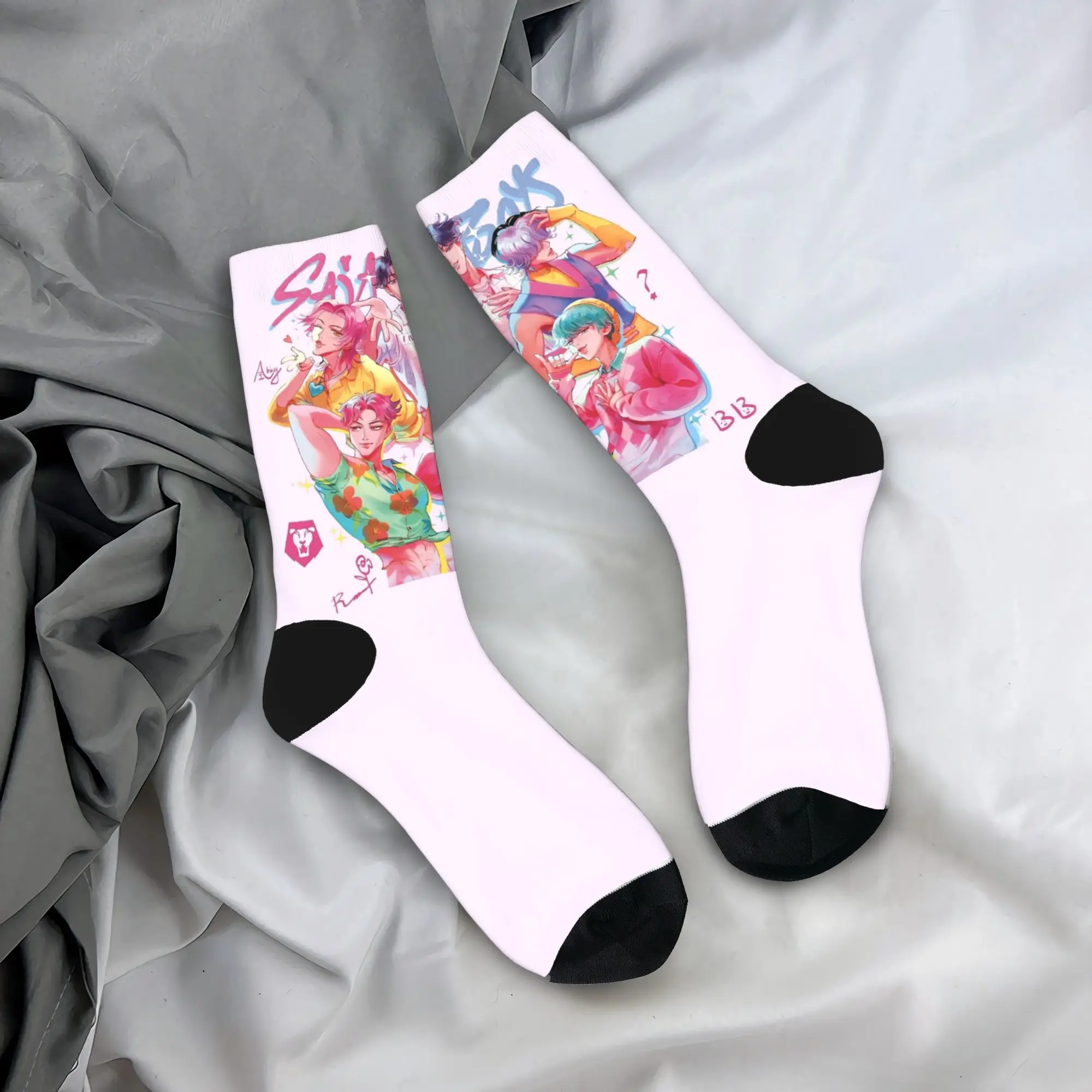 

Baby Saja KPop Demon Hunters Chibi Art Носки Нескользящие чулки Мужские качественные спортивные носки на открытом воздухе Осенние модные носки с принтом