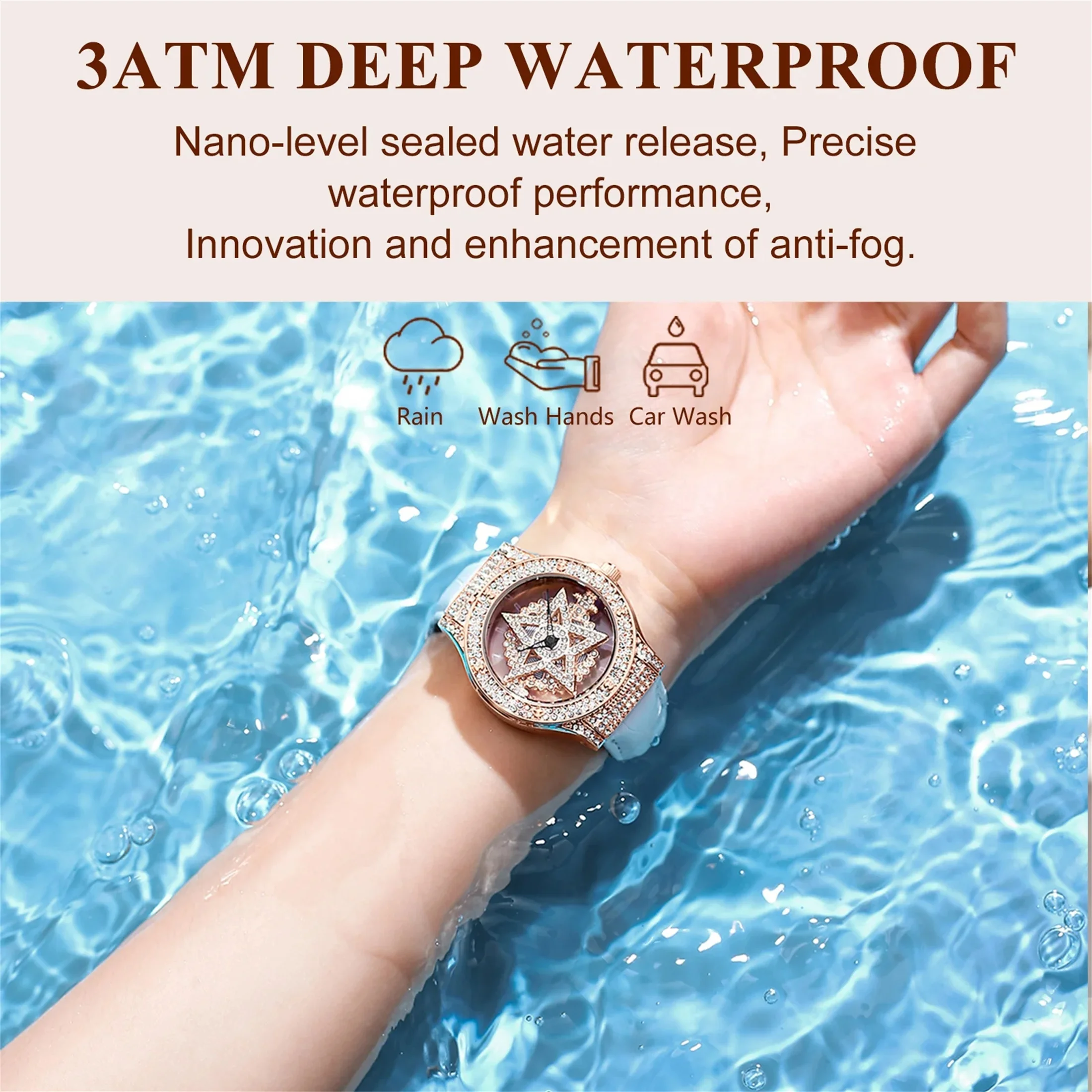 Womens Watches Light Luxury Fashion Rotating Dial Original Quartz Wristwatch for Girl Full Sky Star Diamond Waterproof 4391