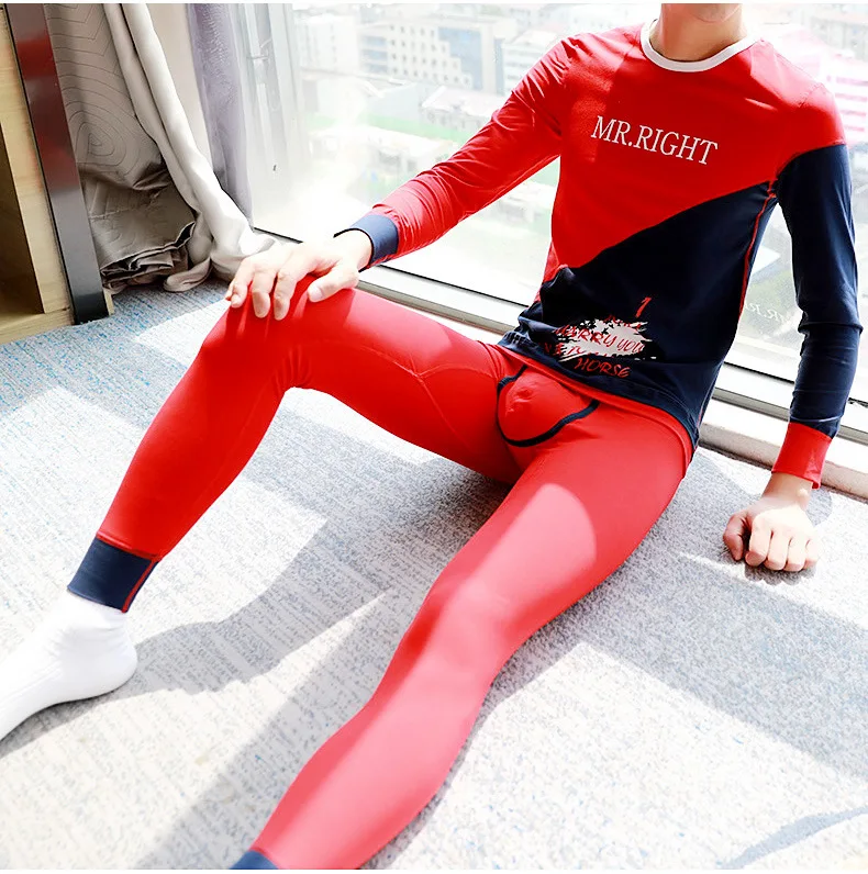 Men\'s Fashionable Thermal Underwear Sets Youth Winter Warm Bottom Basic Lingerie Thin Autumn Clothes and Pants Slim Fit Leggings