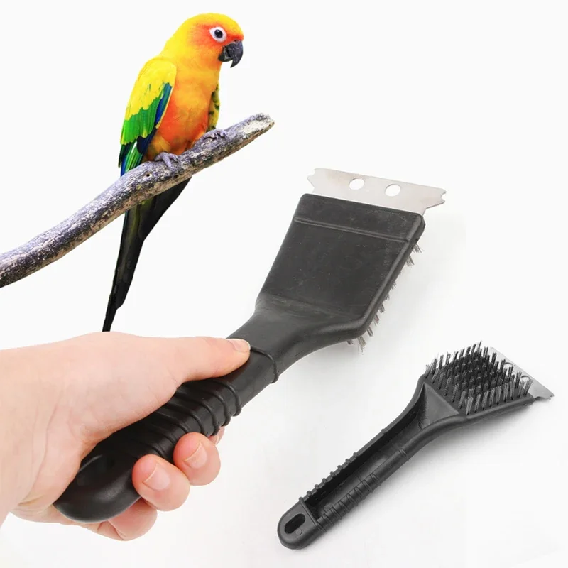 Bird Feeder Cleaner Brush Bird Cage Cleaner Stainless Steel Multifunctional Ergonomics Handle Durable Bird Droppings Cleaning