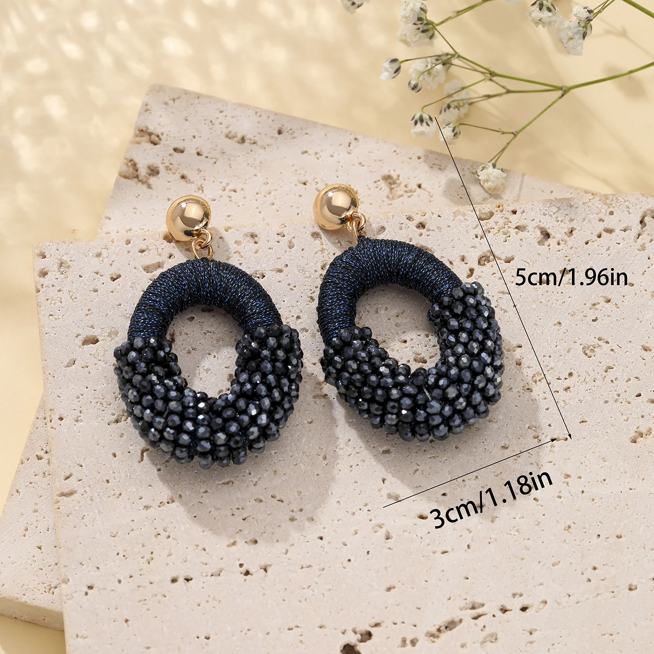 INKDEW Oval Half String Half Beads Drop Earrings for Women Handmade Crystal Beads Earrings Big Long Earrings Jewelry EA146