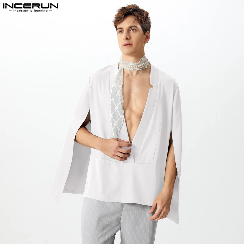 

INCERUN 2025 Fashion New Style Mens Trench V-neck Casual Sexy Solid Loose Long Sleeved Male Cape Coats S-5XL Streetwear Coats