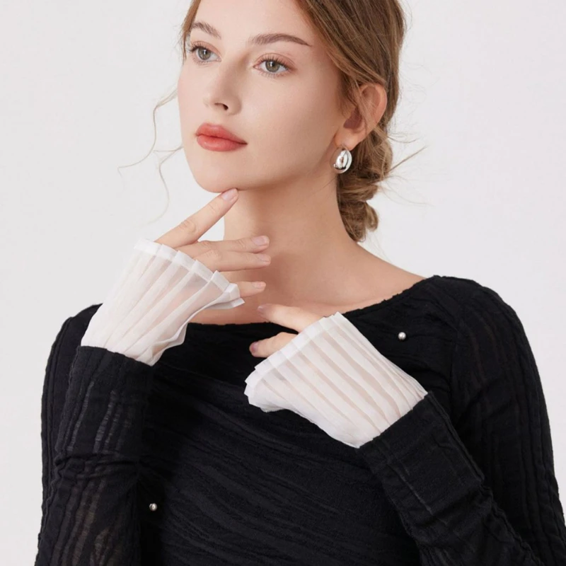 Weiße Spitze Rüschen Dekoration Manschette Handgelenkwärmer Damen Romantisches Armband Mode Hemd Pullover Abnehmbare Faltenärmel