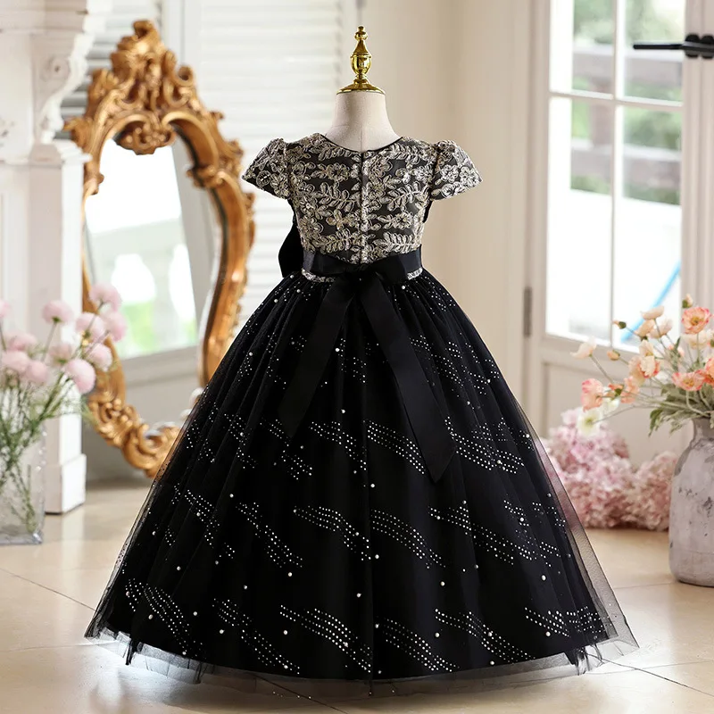 2026 Girls' Dress Vintage Tulle Skirt Fashion High-end Evening Gown for Ages 8 And above Polyester Fabric Elegant Princess Style