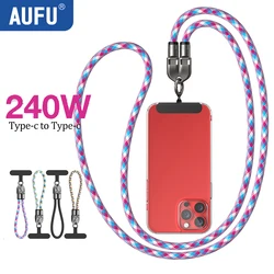 AUFU 240W USB C-MacBook PD3.1용 유형 C 케이블 고속 충전 2-IN-1 iPhon Samsung Xiaom용 휴대용 전화 매는 밧줄 데이터 케이블