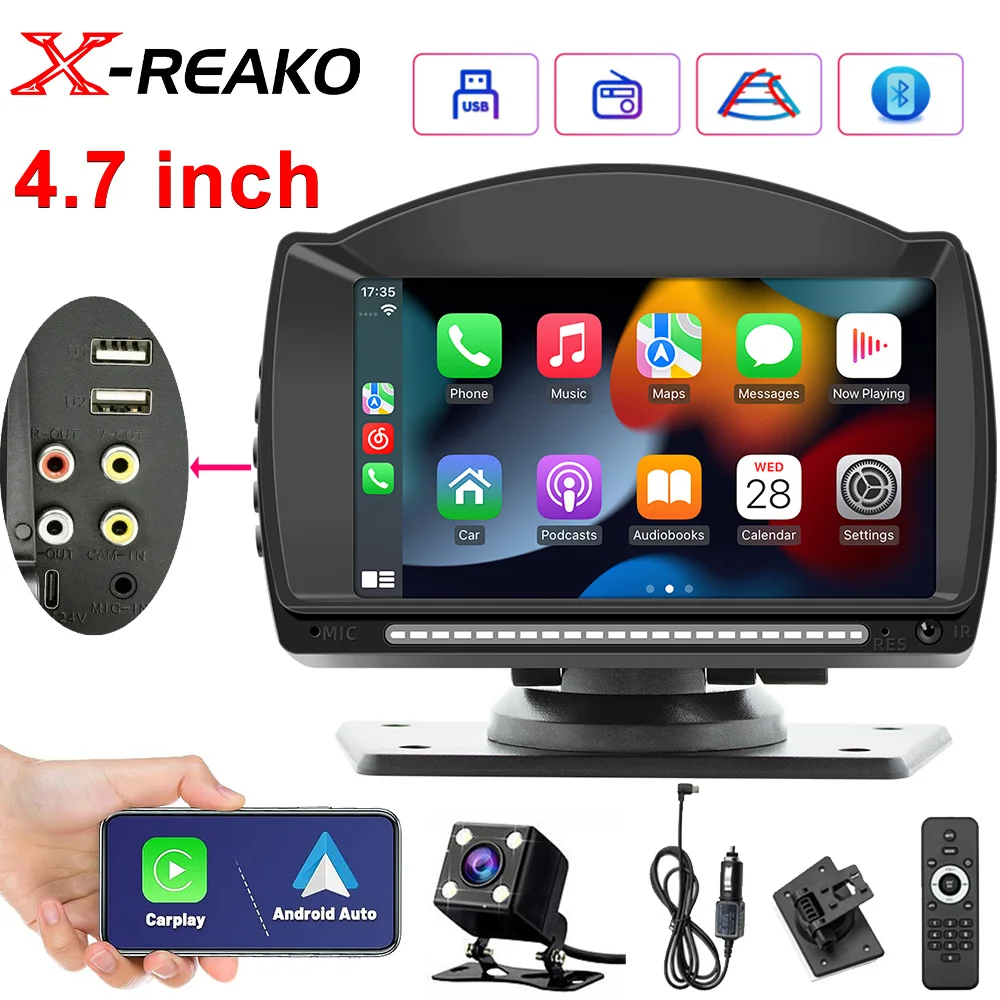 X-REAKO 4.7 inch HD Touch Screen Car Radio Universal Portable Multimedia MP5 Player Carplay Android Auto MirrirLink BT Autoradio