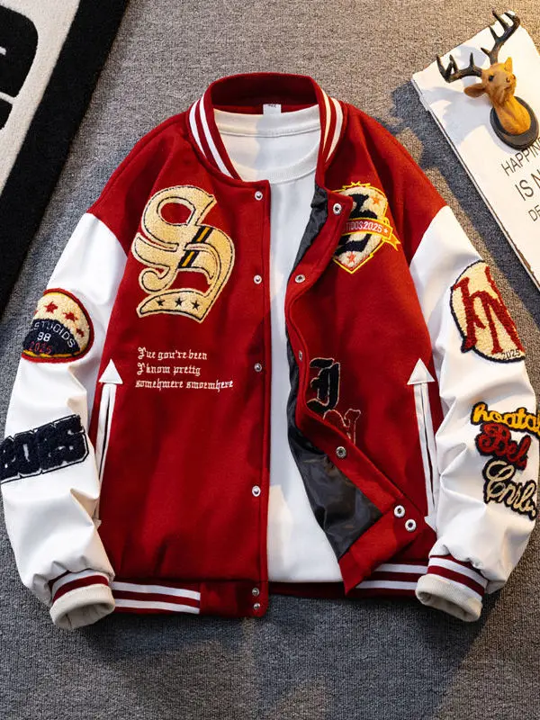 Couple's Loose Fit PU Leather Jacket with Towel Embroidery Men's And Women's Styles Casual Wear for Autumn And Winter
