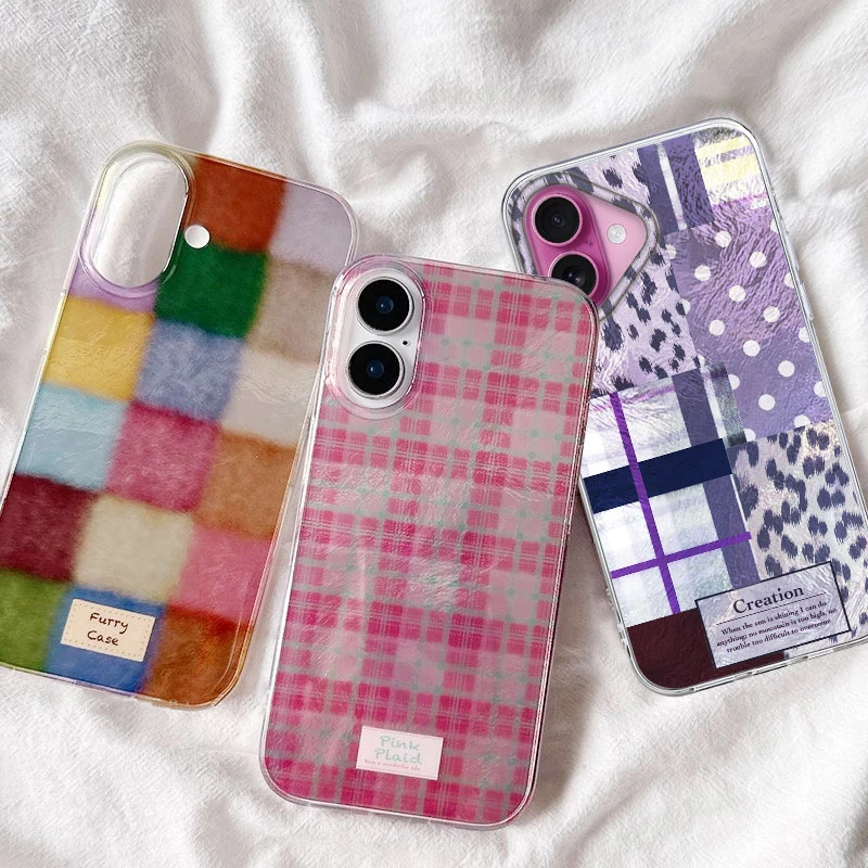 Niedliche Dopamin-Farbblock-Match-Plaid-Hülle für iPhone 16 15 14 13 12 Pro Max Plus 16E 7 8 SE 2020 2022 X XS XR Soft Phone Cover