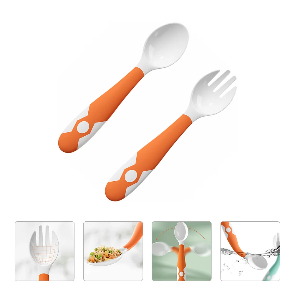 

1 set Baby Feeding Spoon Fork Set Easy Grip Bendable Design For -Feeding Kids Cutlery Dinnerware Baby First Stage