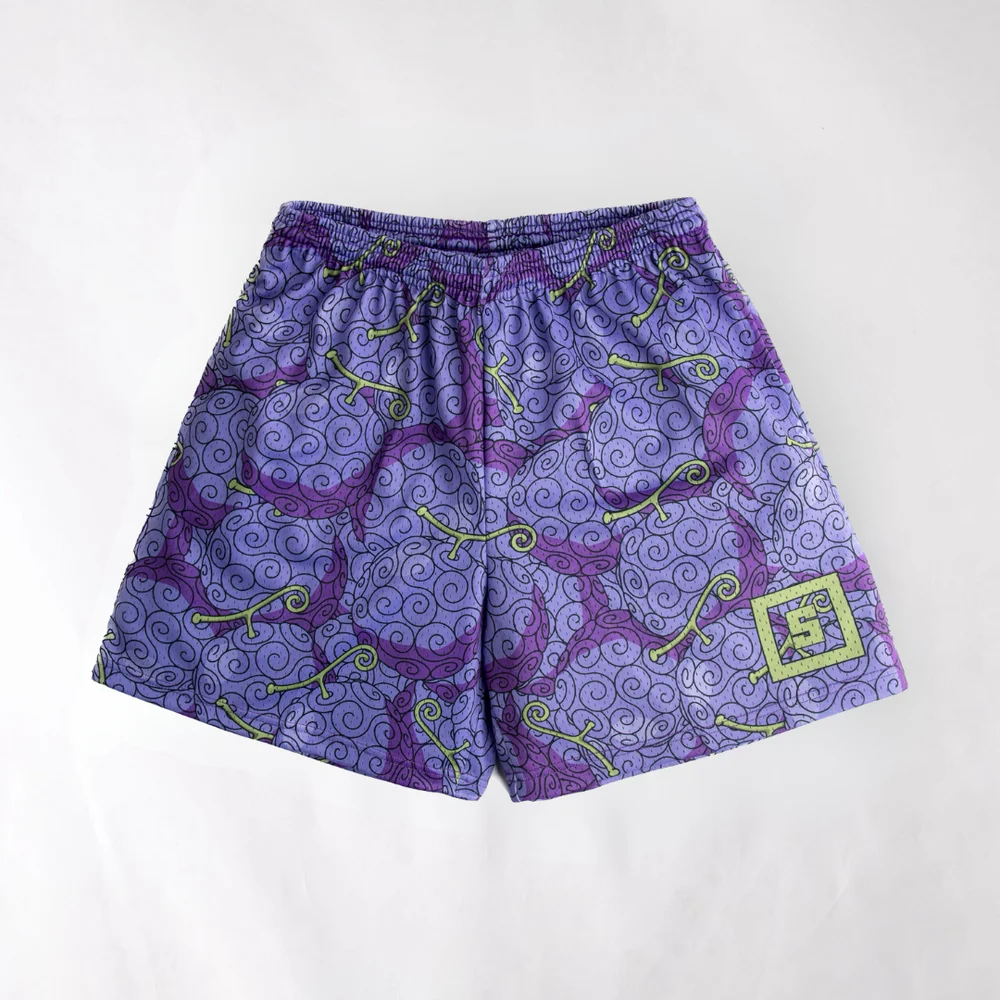 Trendy Unisex Collectible One Piece Fruit Vine Pattern Shorts Breathable Bottoms Ideal For Night Out Casual Street Style Looks