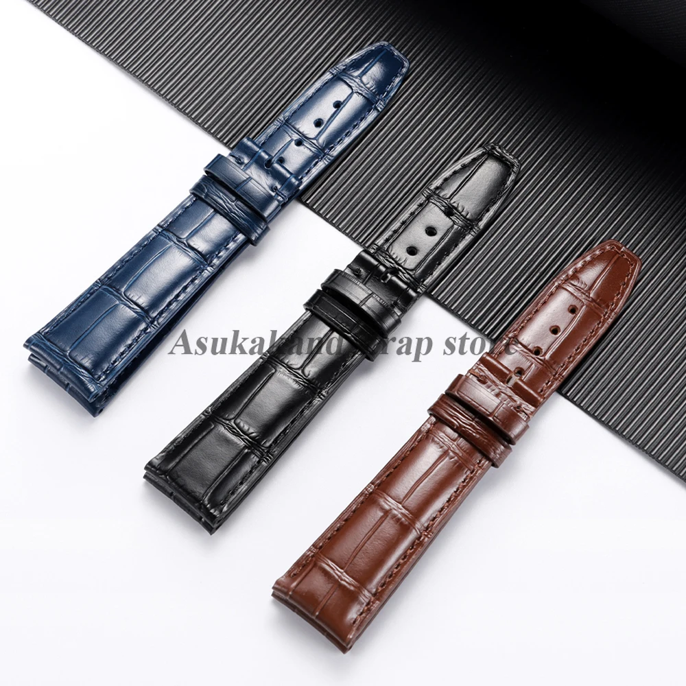 Correa de reloj de cuero genuino de bambú 20mm 21mm 22mm para piloto IWC para PORTUGIESER correa de reloj de cuero de vaca pulsera de reloj de negocios para hombres
