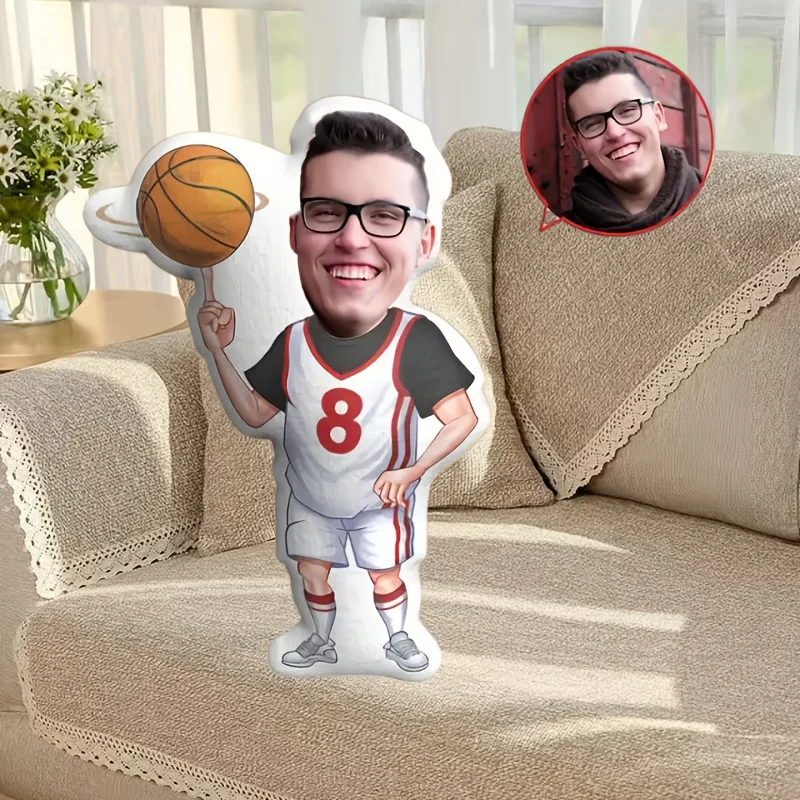 Modern Style Basketball Enthusiast Custom Throw Pillow, Face and Body Combined Design Custom Pillow, Digital Double-Sided Printi
