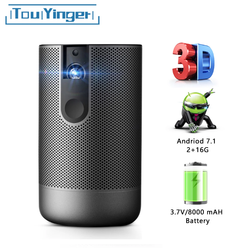 TouYinger K3 DLP mini projector Android 7.1 2G+16G Active 3D 8000mAh Battery USB WIFI Support 1080P 4K video home beamer outdoor