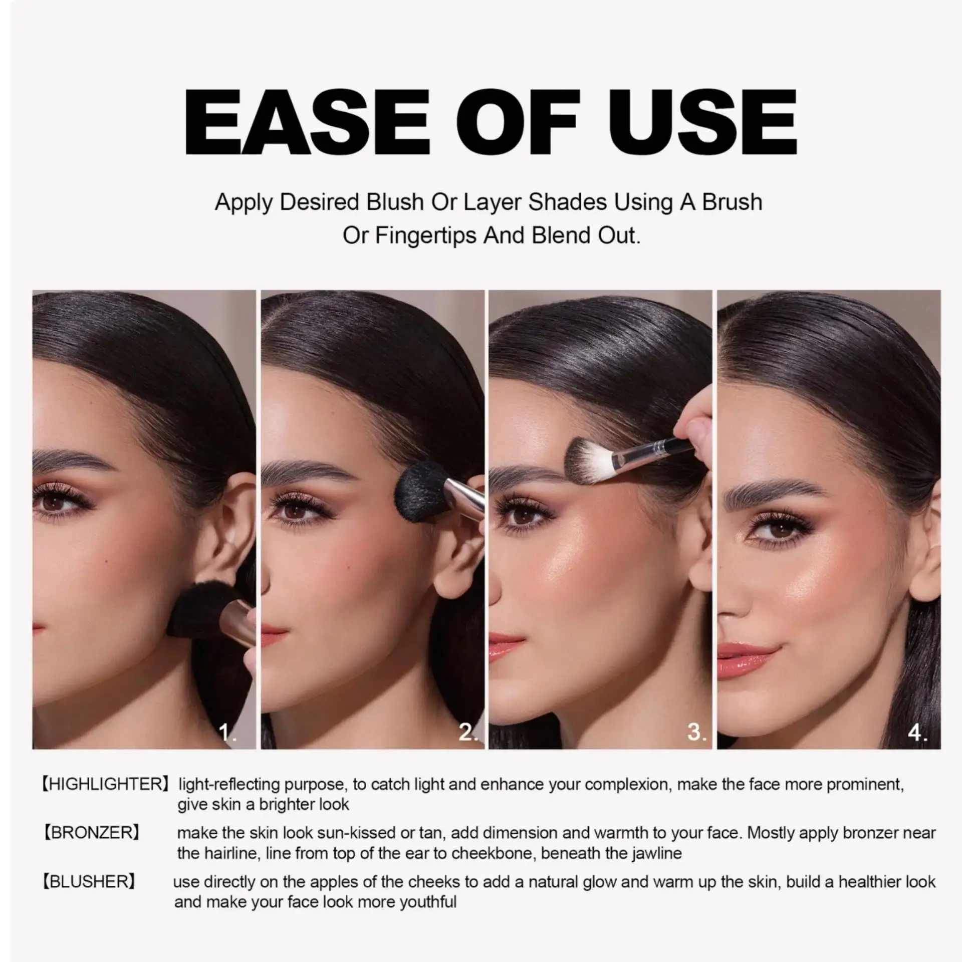 Langdurige Wang Rouge Drie kleuren Blush Palette Natuurlijke Matte Roze Markeerstift Make-up Schoonheid Cosmetisch