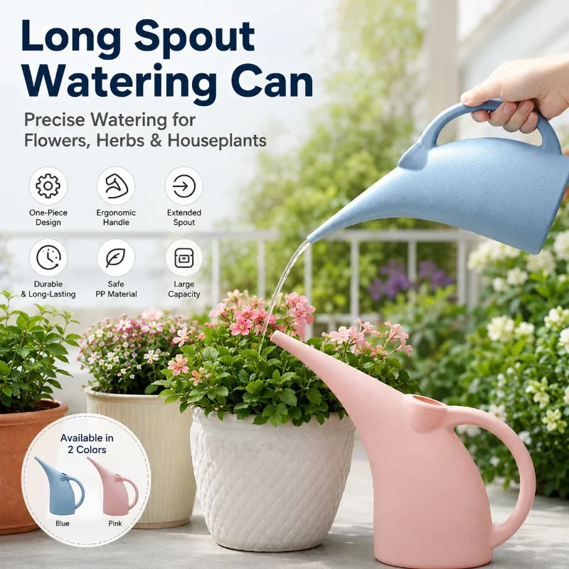 Langhalsige Plastik-Gießkanne für Zimmerpflanzen, Blumen & Sukkulenten, Leichte Garten-Gießkanne mit Ergonomischem Griff