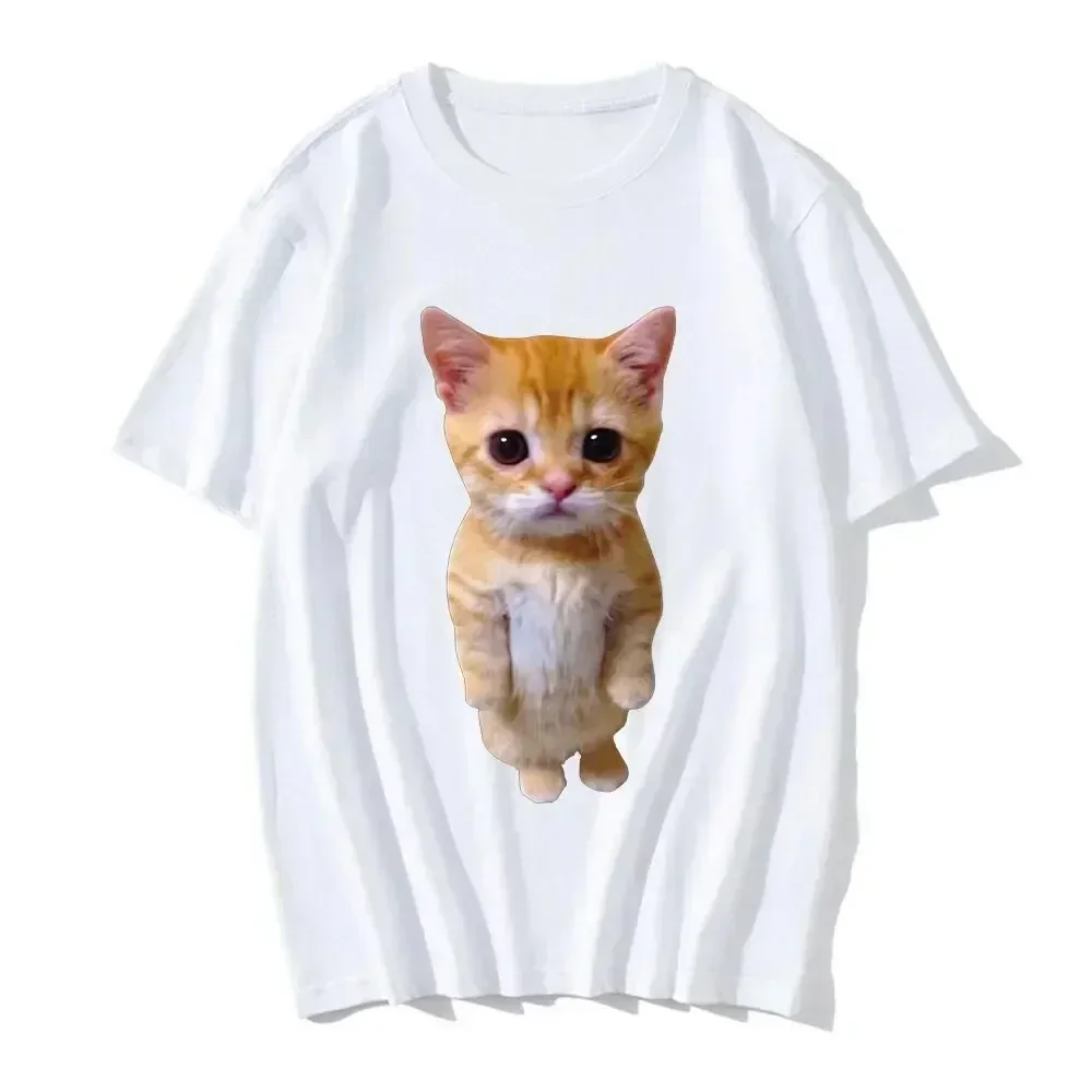 Funny Cat Graphic Print Women Tee Harajuku Breathable Short Sleeve Crew Neck  Casual Daily Fashion Women High Quality Clothing
