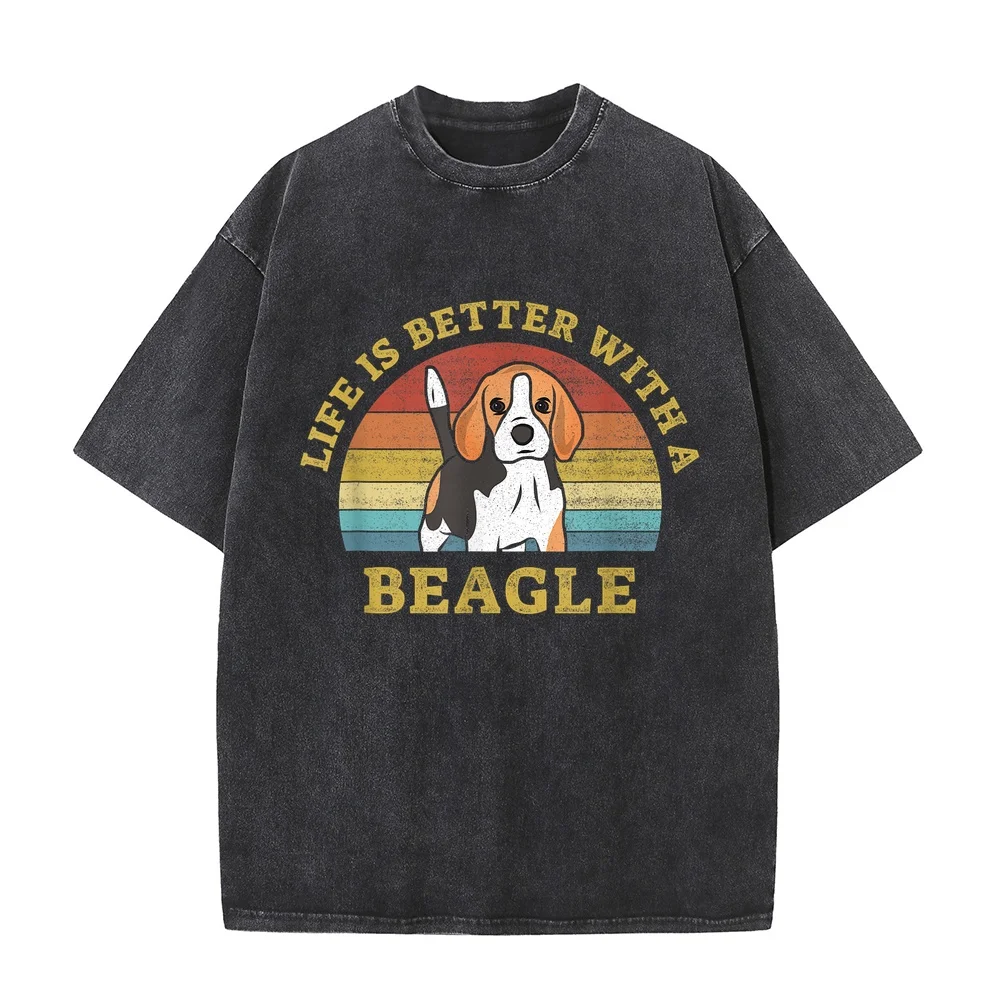 Life Is Better With A Beagle Vintage Dog Design Puppy Lover T-Shirt Y2k Clothes 티셔츠 Cotton Casual Dad Animal Printed Men Tee