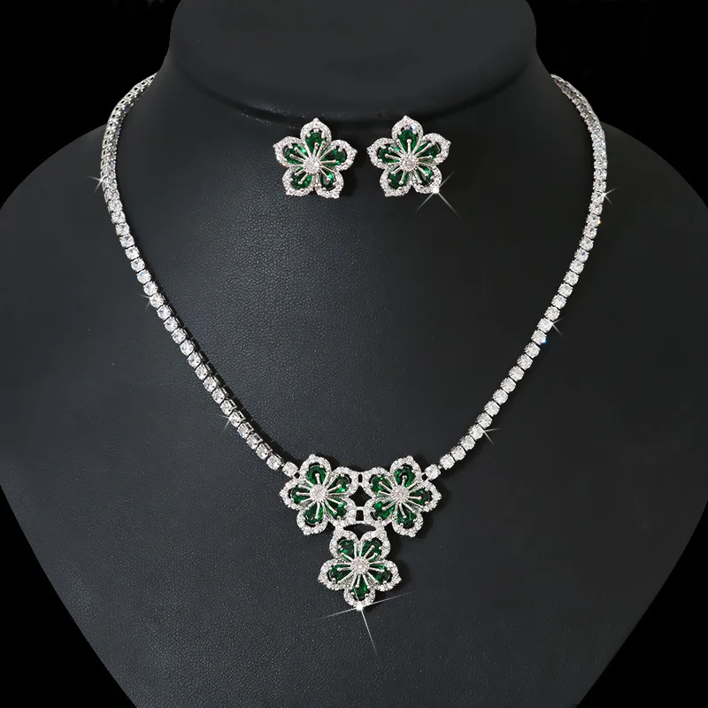 HIBRIDE CZ Crystal Flower Shape Women Necklace And Earrings Bridal Jewelry Sets For Wedding Dress Accessories Bijoux Femme N-553
