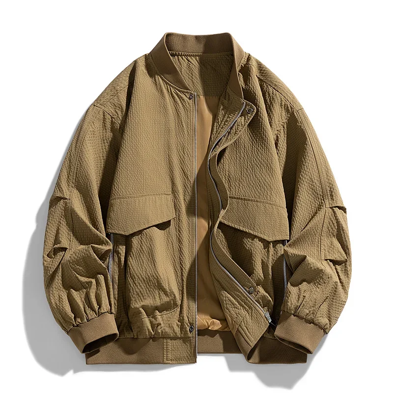 2025 Spring New Men's Casual Jacket Men's Fashion Loose Stand Collar Overcoat Windproof Waterproof Zipper Baseball Jacket