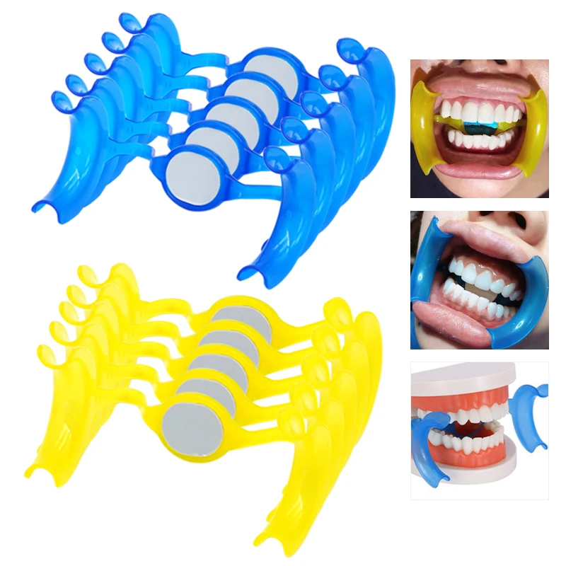 10pcs M-Type Cheek Retractor with Integrated Mirror & Tongue Depressor Disposable All-in-One Mouth Prop for Dental Clinic
