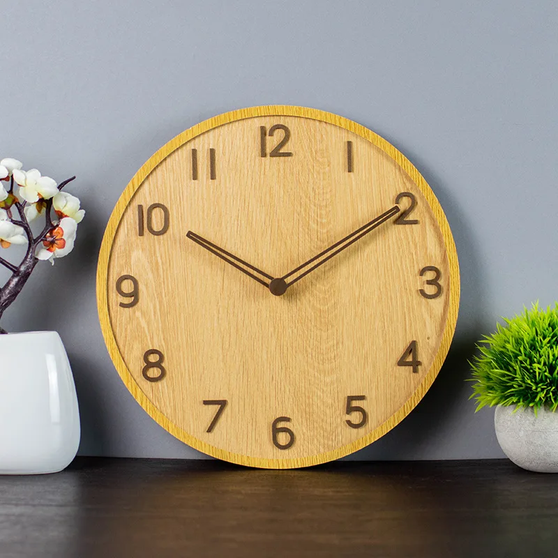 

12 Inch 30cm Double-layer Wooden Round Stereo Wall Clock Living Room Watch Wall-mounted Log Wind Mute Quartz Clock Wall-mounted