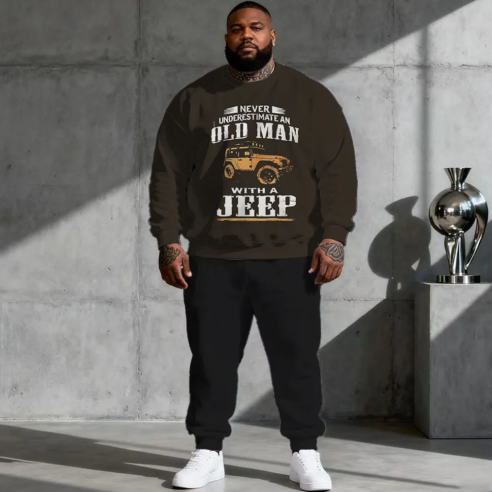 

S-9xl plus size Men's Hoodie Set (2-Piece): Text Element - Warm Breathablebtle Phrase Prints, Perfect for BigT