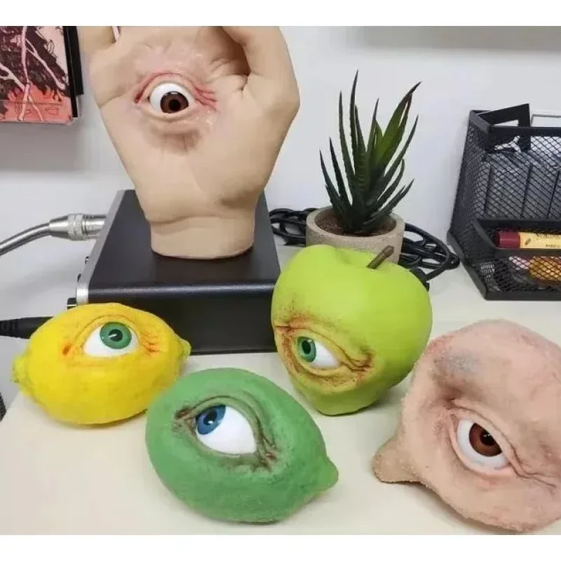 The All Seeing Fruit Resin Statue Simulation Fruit Lemon Apple Hand With Eyes Creative Sculpture Spoof Fruit Eyes Decoration