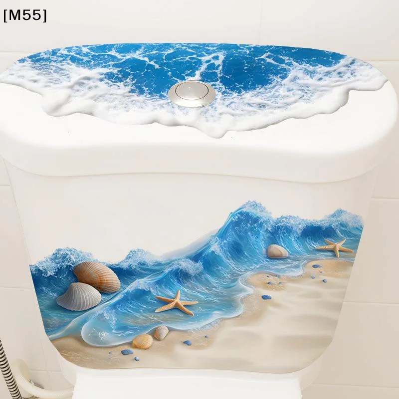 Ocean Wave Toilet Sticker Bathroom Realistic Beach Floor Decal Waterproof Anti-Slip Removable Bathtub Seashore Decoration[M55]