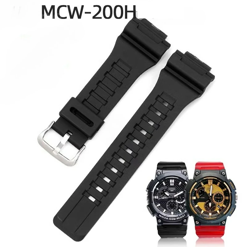 Разноцветный ремешок для часов Casio AE-1400 MCW-200H, модели 20 мм, силиконовый ремешок, устойчивый к поту, быстросохнущий браслет с пряжкой из нержавеющей стали