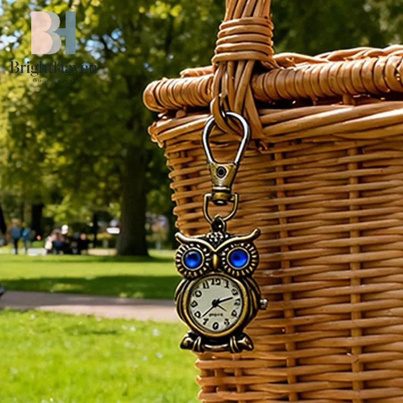 Tiny Cute Owl Shaped Pendant Pocket Watch For Kid Men Women Retro Quartz Pocket Clock Gifts Arabic Numerals Dial B.H